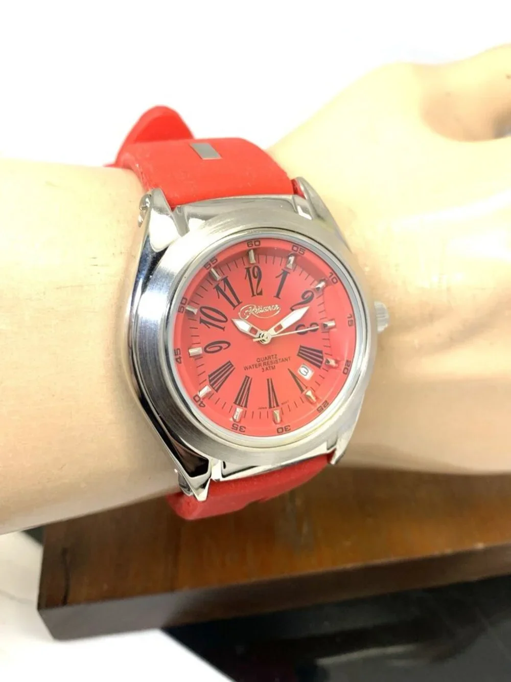 Reliance By Croton Men's Watch RE306051 Quartz Red Dial Rubber Strap 42mm